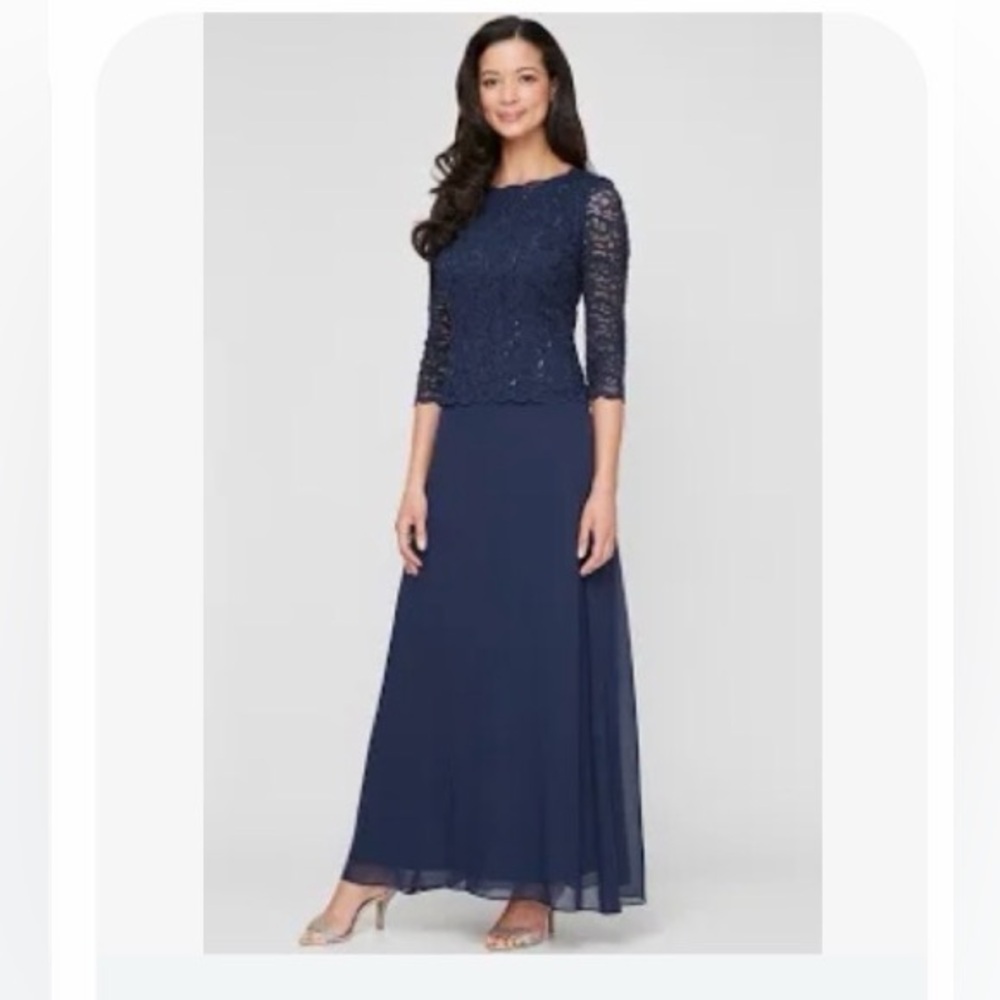 ALEX Evenings Navy Lace Sequin Top Gown Mother of Bride/ Wedding Size 22W NWT